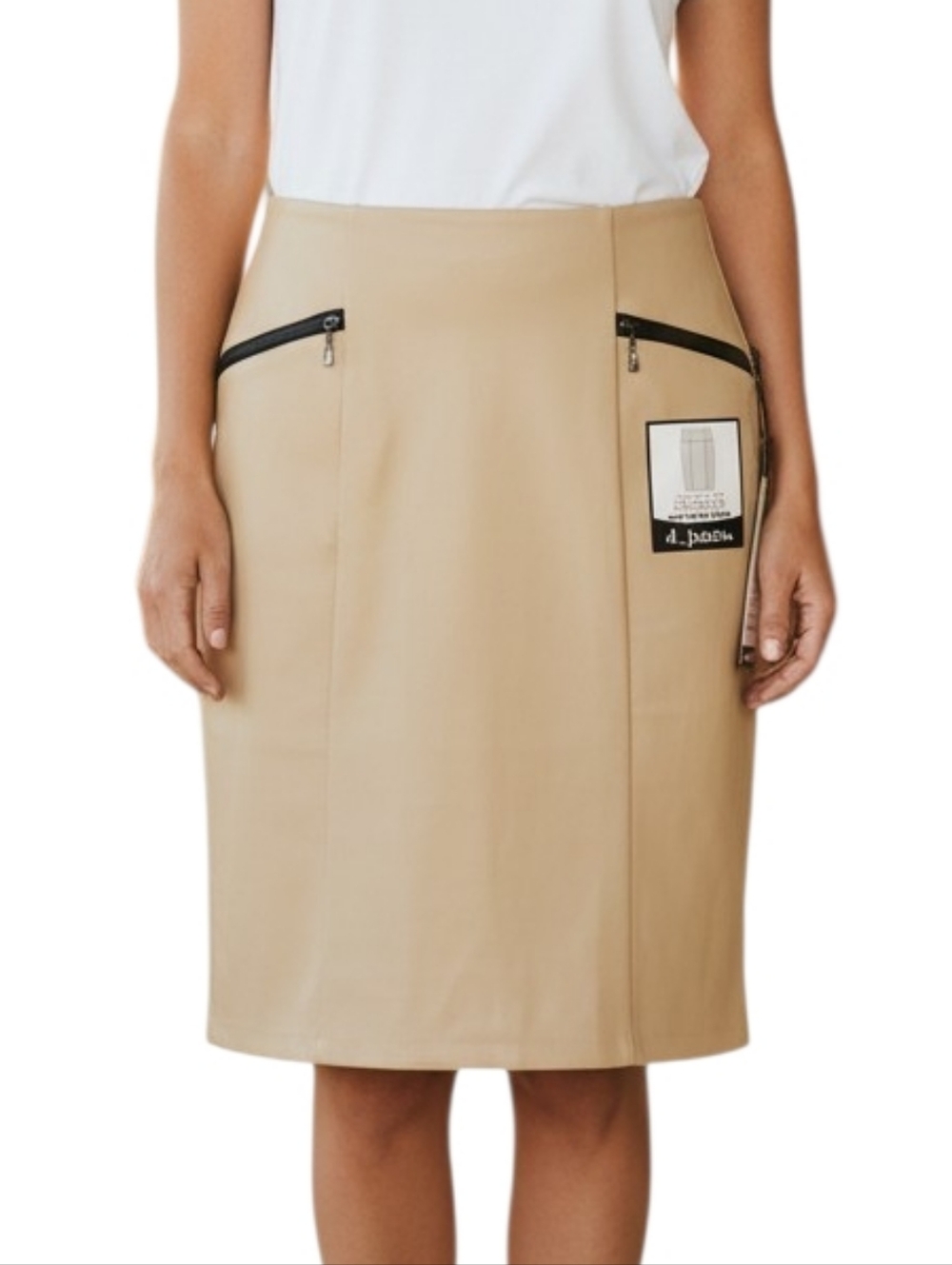 d. jeans Beige Knee-Length Pencil Skirt with Faux Pockets Size 12